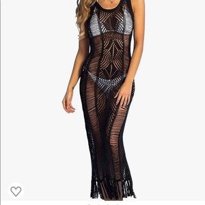 Women’s black crochet tassel coverup